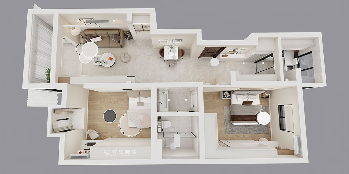朱彦｜怡水嘉园3幢11号101室-100㎡-现代简约风格｜2室2厅1卫｜老房改造｜定制家｜全包12万｜00_04鸟瞰图